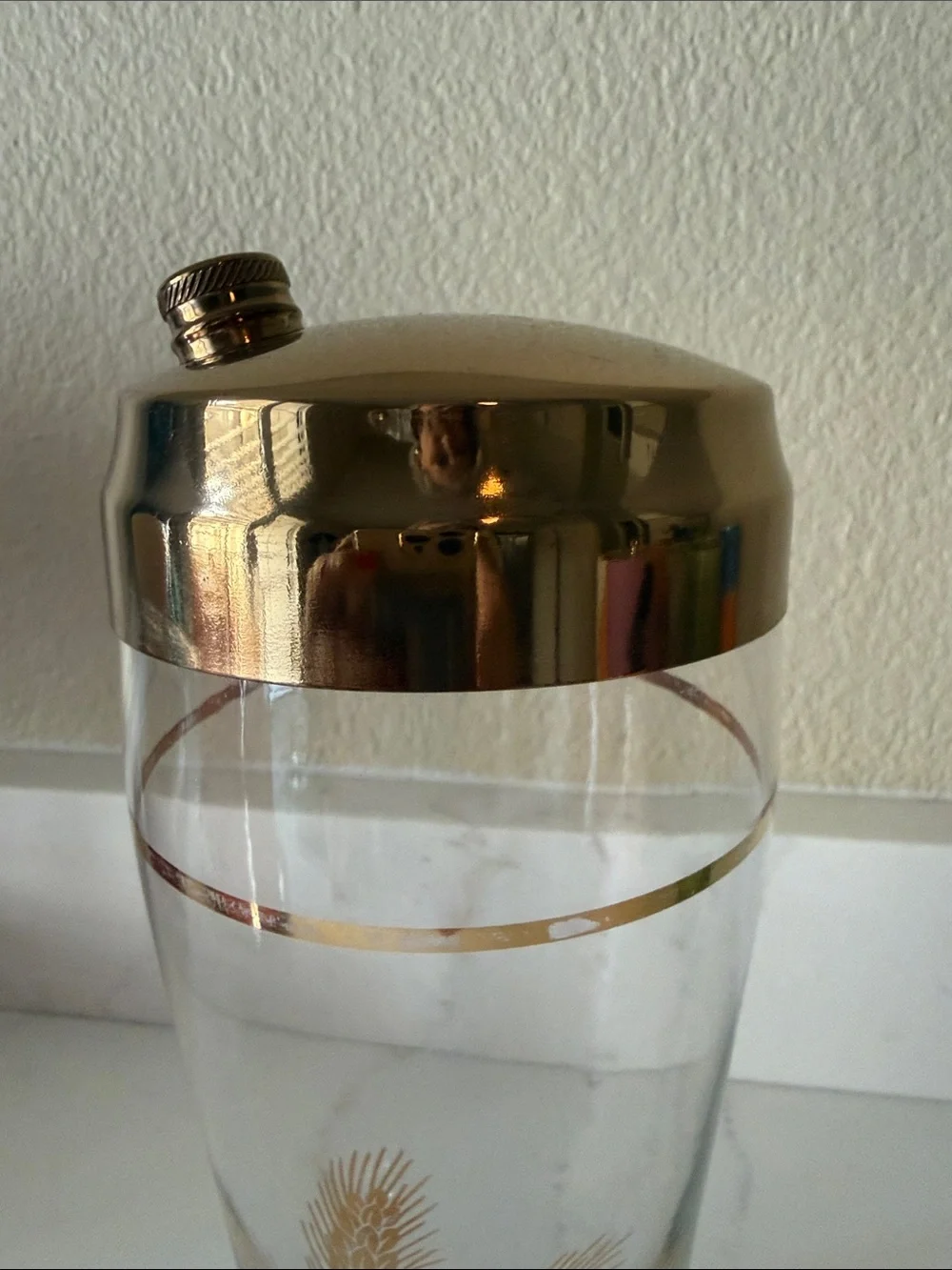 Mid Century Golden Wheat Tall Cocktail Shaker Glass